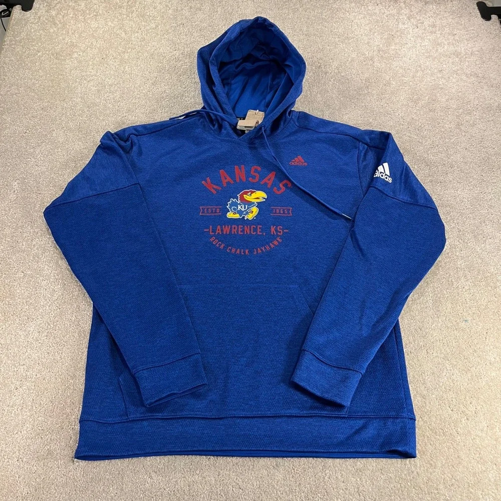 Adidas Hoodie Mens Large Blue NEW Kansas Jayhawks Lawrence KS Pullover